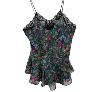 VTG 1980s Victoria’s Secret Gold label green floral lace nightgown. Sz.L